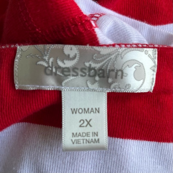 •Dress Barn• Red/White Stripe Short Sleeve Top - Size 2X - Picture 2 of 9